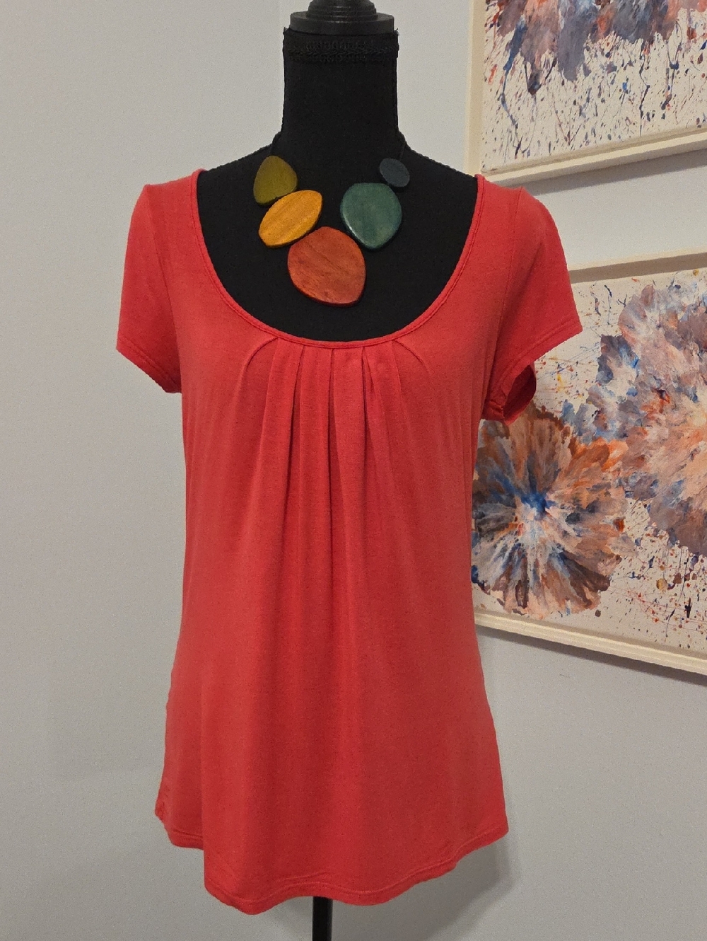 Promod Coral Scoop Neck Short Sleeve Top